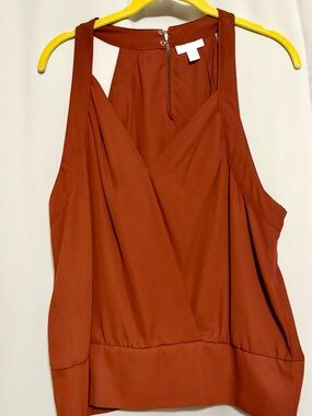 New York & Company Rust Halter-Back Draped Tank